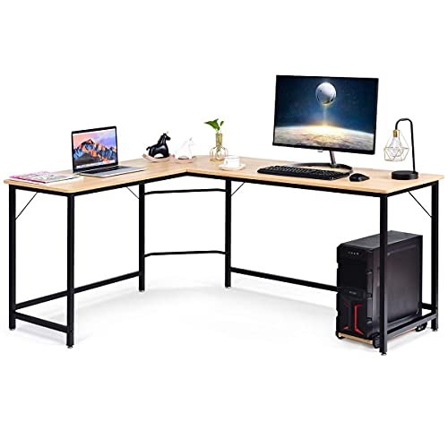 GIANTEX Schreibtisch Eckschreibtisch L-Form, Computertisch PC-Tisch Arbeitstisch mit CPU-Ständer, Computerschreibtisch Winkelschreibtisch Bürotisch Ecktisch für Büro 168 x 125 x 74 cm (Natur) von GIANTEX