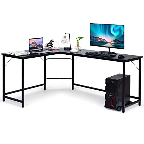 GIANTEX Schreibtisch Eckschreibtisch L-Form, Computertisch PC-Tisch Arbeitstisch mit CPU-Ständer, Computerschreibtisch Winkelschreibtisch Bürotisch Ecktisch für Büro 168 x 125 x 74 cm (schwarz) von GIANTEX