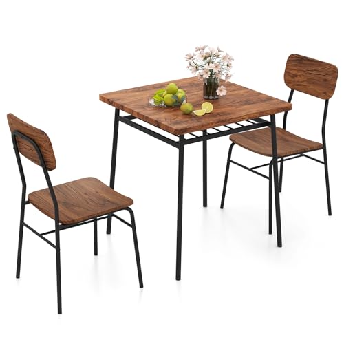 GIANTEX Esstisch mit 2 Stühlen, Essgruppe für 2 Personen, Küchentisch Esszimmertisch mit Ablageregal, Esszimmergruppe Industrie-Design mit Metallrahmen, Küchenbar Sitzgruppe, Bartisch Stehtisch Set von GIANTEX