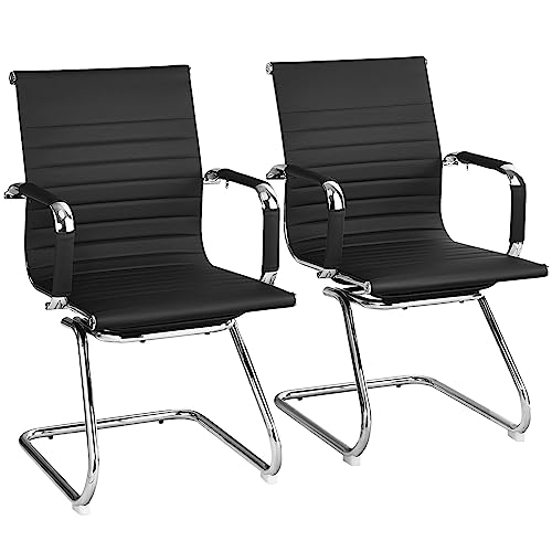 GIANTEX Freischwinger Stühle 2er Set, Besucherstuhl Konferenzstuhl Ergonomisch mit Armlehnen, Bürostühle robuster Metallrahmen bis 120 kg belastbar, Moderne Empfangsstühle aus Kunstleder, Schwarz von GIANTEX