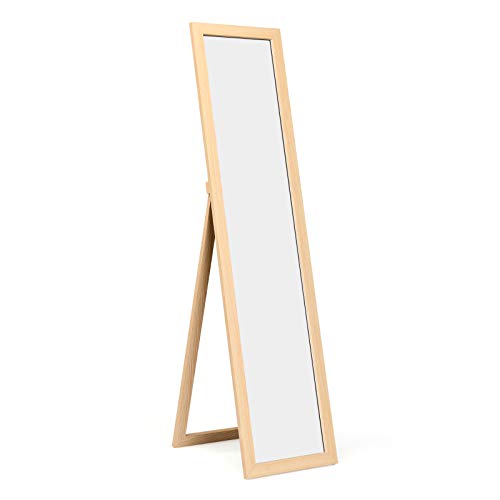 GIANTEX Ganzkörperspiegel, freistehender Spiegel, Wand- oder Türspiegel, Hängespiegel, Spiegel mit Holzrahmen, für Wohnzimmer, Schlafzimmer und Flur, modern,155 x 37 cm (Natur) von GIANTEX