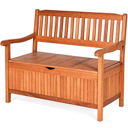 GIANTEX Gartenbank Holz mit Stauraum, Truhenbank mit Aufbewahrungsbox, 2-Sitzer Sitzbank Massivholz bis 360 kg belastbar, Terrassenbank Outdoor, Garten Holzbank mit Arm- & Rücklehne, 107x59x90cm von GIANTEX