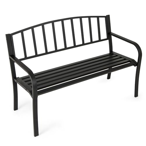 GIANTEX Gartenbank Metall Wetterfest, Sitzbank Outdoor Bank für 2 Personen, Bank Balkon mit Rückenlehne & Armlehne, Balkonbank Metallbank bis 300 kg belastbar, Parkbank Eisenbank 127 x 59 x 85,5 cm von GIANTEX