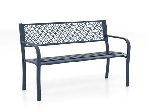 GIANTEX Gartenbank Metall Wetterfest, Sitzbank Outdoor Bank für 2 Personen, Bank Balkon mit Rückenlehne & Armlehne, Balkonbank Metallbank bis 360 kg belastbar, Parkbank Eisenbank 127 x 59 x 82 cm von GIANTEX