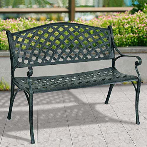 Giantex Gartenbank Metall wetterfest, Parkbank Sitzbank 2 Sitzer, Eisenbank bis 210 kg belastbar, Terrassenbank mit Rücken- & Armlehnen, Sitzbank für Garten Balkon Terrasse, 103x55x82cm, antikes Grün von Giantex