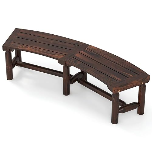 GIANTEX Gartenbank wetterfest, Holzbank Sitzbank für 2 bis 3 Personen, Parkbank aus Massivholz karbonisiert, Garten Terrassenbank bis 325 kg belastbar, Gebogene Balkonbank 139 x 36 x 41 cm von GIANTEX