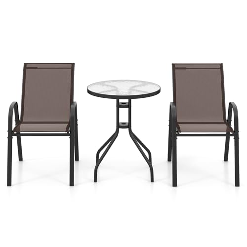 GIANTEX Gartenmöbel Set, Balkonmöbel Kleiner Balkon, Bistrotisch mit 2 Stühlen stapelbar, Balkonset Balkon Möbel für 2 Personen, Terrassenmöbel Outdoor Sitzgruppe, Bistroset Gartenset Gartengarnitur von GIANTEX