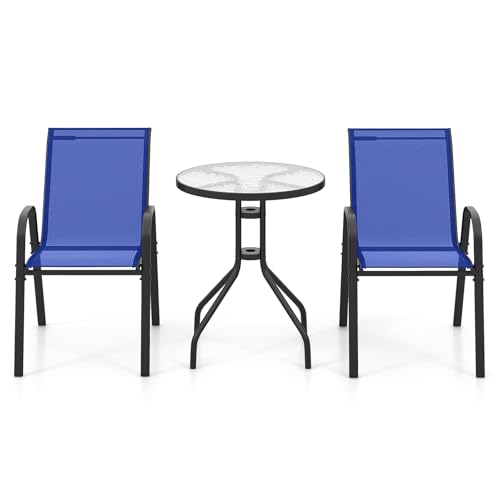 GIANTEX Gartenmöbel Set, Balkonmöbel Kleiner Balkon, Bistrotisch mit 2 Stühlen stapelbar, Balkonset Balkon Möbel für 2 Personen, Terrassenmöbel Outdoor Sitzgruppe, Bistroset Gartenset Gartengarnitur von GIANTEX