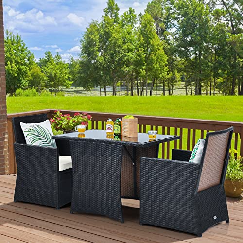 GIANTEX Gartenmöbel Set Rattan 2 Personen, Balkonmöbel Kleiner Balkon, Esstisch mit 2 Stühlen zusammenschiebbar, Balkon Möbel klein Set, Rattan Sitzgruppe inkl. Kissen, Balkonset platzsparend von GIANTEX