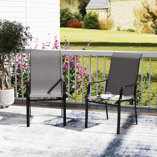 GIANTEX Gartenstühle 2er Set, Hochlehner Essstuhl mit Armlehne, Balkonstühle aus Metall bis 150 kg belastbar, Terrassenstühle, Esszimmerstuhl für Terrasse, Garten, Balkon von GIANTEX