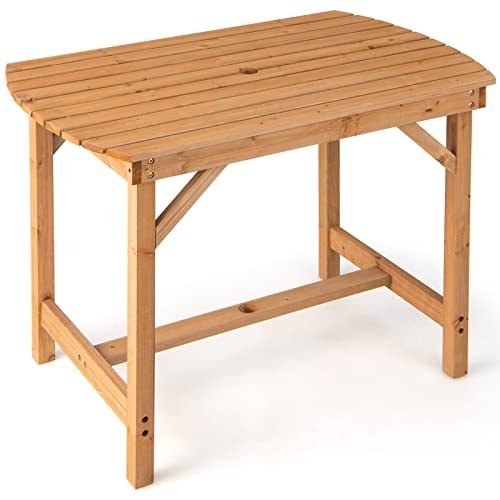 GIANTEX Gartentisch Tannenholz, Garten Esstisch mit Schirmloch, Terrassentisch Holz massiv Balkontisch, Holztisch für Garten Balkon Terrasse 100x60,5x75 cm von GIANTEX