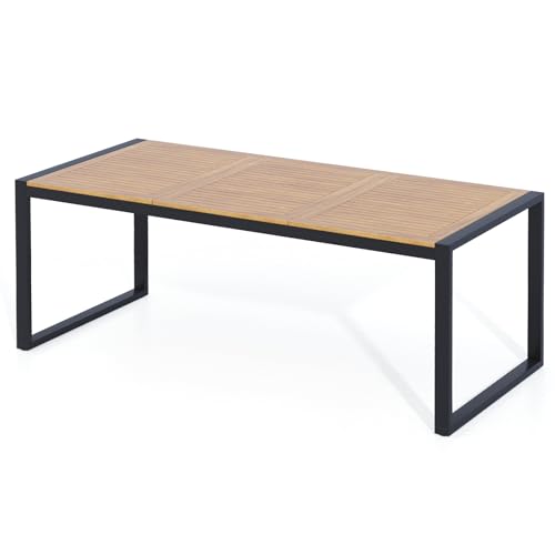 GIANTEX Gartentisch mit Schirmloch, 200 x 90 x 75 cm Esstisch aus Akazienholz, Rechteckiger Küchentisch für 8 Personen, Terrassentisch mit Metallgestell (Modell 3) von GIANTEX