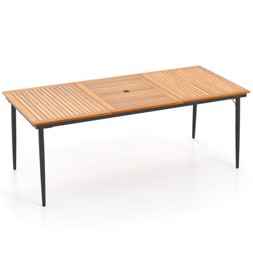 GIANTEX Gartentisch mit Schirmloch, 200 x 90 x 75 cm Esstisch aus Akazienholz, Rechteckiger Küchentisch für 8 Personen, Terrassentisch mit Metallgestell (Modell 4) von GIANTEX