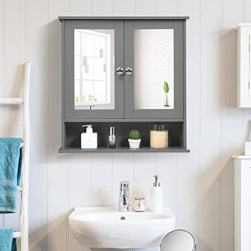 GIANTEX Hängeschrank mit Spiegel, Spiegelschrank Wandschrank zweitürig, Badschrank Badezimmerschrank mit verstellbarem Einlegeboden, 3 Etagen, 56,5x13,5x58,5cm, grau GIANTEX Hängeschrank mit Spiegel, Spiegelschrank Wandschrank zweitürig, Badschrank Badezimmerschrank mit verstellbarem Einlegeboden, 3 Etagen, 56,5x13,5x58,5cm, grau von GIANTEX