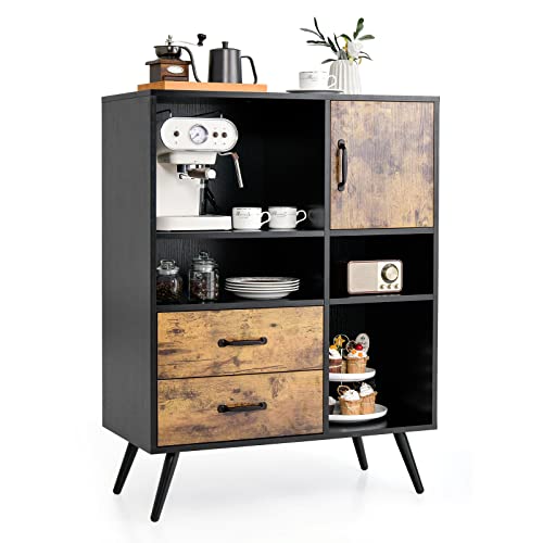 GIANTEX Industrielles Sideboard mit 3 Ebenen, mit 2 Schubladen & 1 Tür, für Eingang, Schlafzimmer, Wohnzimmer, 80 x 40 x 105,5 cm, Braun und Schwarz, MY43845FI+ES von GIANTEX