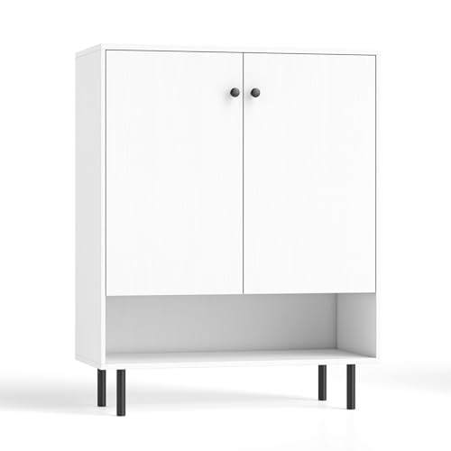 GIANTEX Kommode Sideboard, Kommode Schrank mit verstellbaren Ablagen & offenem Fach, Beistellschrank Anrichteschrank Buffetschrank Küchenschrank, Aufbewahrungsschrank Küchenkommode Holz, 75x35x95 cm von GIANTEX