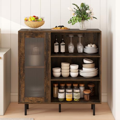 GIANTEX Kommode Sideboard Küche, Küchenschrank mit Verstellbarer Ablage & offenen Fächern, Anrichteschrank mit Weinglashaltern, Beistellschrank Buffetschrank Industrial, Küchenkommode 95 x 35 x 98 cm GIANTEX Kommode Sideboard Küche, Küchenschrank mit Verstellbarer Ablage & offenen Fächern, Anrichteschrank mit Weinglashaltern, Beistellschrank Buffetschrank Industrial, Küchenkommode 95 x 35 x 98 cm von GIANTEX