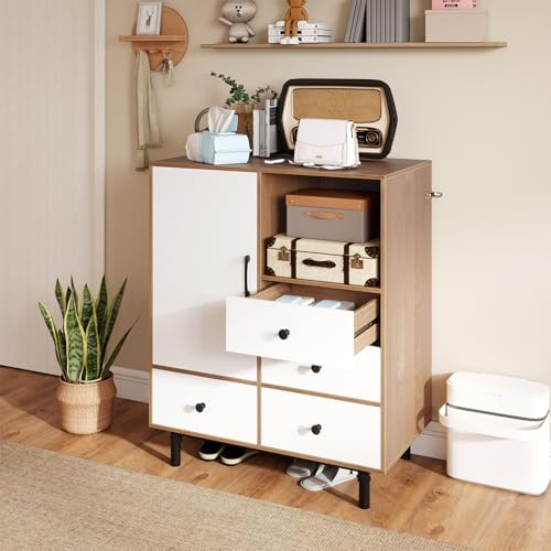 GIANTEX Kommode mit 4 Schubladen, Sideboard Küche mit Tischplatte & offenem Fach, Küchenschrank Kommode Schrank, Aufbewahrungsschrank Küchenkommode Holz, Buffetschrank Buffet Anrichte 80x45,5x97,5 cm von GIANTEX