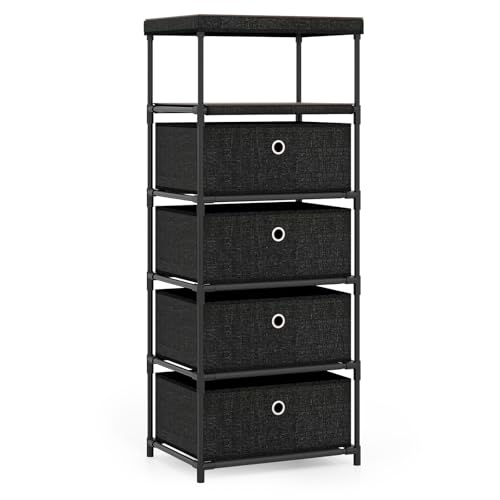 GIANTEX Kommode mit 4 Schubladen, Stoffkommode mit 2 Holzablagen, Stoff Schubladenschrank mit Metallrahmen, Sideboard mit klappbaren Stoffschubladen, Komodenschrank Aufbewahrungskommode, 40x30x99,5 cm GIANTEX Kommode mit 4 Schubladen, Stoffkommode mit 2 Holzablagen, Stoff Schubladenschrank mit Metallrahmen, Sideboard mit klappbaren Stoffschubladen, Komodenschrank Aufbewahrungskommode, 40x30x99,5 cm von GIANTEX