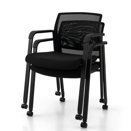 GIANTEX Konferenzstuhl stapelbar 2er Set, Besucherstuhl mit Rollen, Bürostuhl ergonomisch mit Armlehnen & Rückenlehne, Gepolsterter Meetingstuhl, Besprechungsstuhl bis 150 kg belastbar für Konferenz GIANTEX Konferenzstuhl stapelbar 2er Set, Besucherstuhl mit Rollen, Bürostuhl ergonomisch mit Armlehnen & Rückenlehne, Gepolsterter Meetingstuhl, Besprechungsstuhl bis 150 kg belastbar für Konferenz von GIANTEX