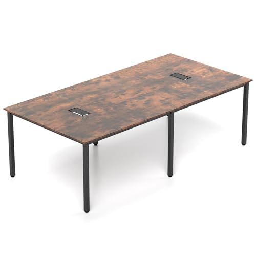 GIANTEX Konferenztisch 240 x 120 cm, Besprechungstisch für 8-10 Personen mit 2 Kabeldurchführungen, Bürotisch mit Metallrahmen, Langer Arbeitstisch kommerziell, Seminartisch für Büro, Konferenzraum von GIANTEX