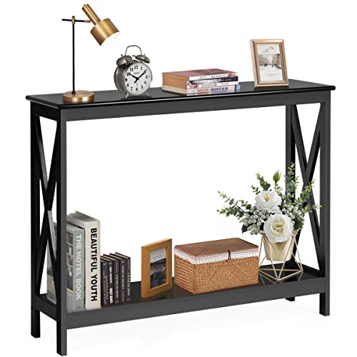GIANTEX Konsolentisch Flurtisch schmal, Beistelltisch Eingangstisch 2 Ablagen, schmaler Dielentisch für Eingangsbereich oder Flur, moderner Dekotisch Sideboard 100x30x80 cm (Schwarz) von GIANTEX