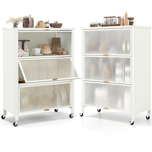 GIANTEX Küchenschrank Vorratsschrank Küche, Küchenregal Stehend auf Rollen, Küchenkommode 4 Ebenen mit Aufklappbaren PC-Türen & Abnehmbarer Rückwand, Mikrowellenständer Standregal 81x37x115 cm von GIANTEX
