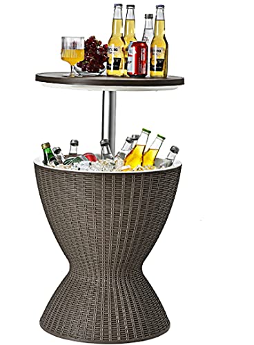 GIANTEX Kühlbox/Beistelltisch Polyrattan, 30 L Getränkekühler Cool Stool in Rattanoptik, Kühlbox mit Deckel & Abflussloch, Gartentisch höhenverstellbar (Hellbraun) von GIANTEX