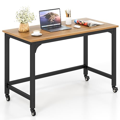 GIANTEX Laptop-Schreibtisch mit 4 Rollen, robustes Metallgestell für Büro, Zuhause, Arbeitszimmer (Natur) von GIANTEX