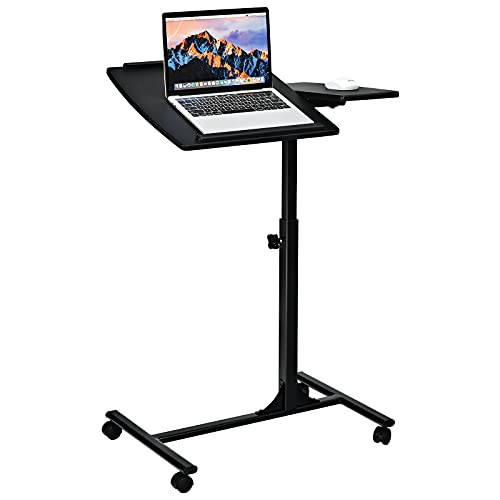 GIANTEX Beistelltisch mit Rollen, Pflegetisch höhenverstellbar & neigbar, Laptoptisch rollbar Notebooktisch mit 2 Stopp-Leisten, Betttisch Pflegebett, mit Ablage für Maus, 64 x 45 x 71-93 cm (Schwarz) von GIANTEX