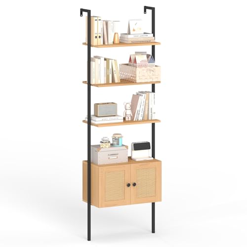GIANTEX Leiterregal, 5-stufiges Bücherregal mit 1 Schrank, platzsparender Regal mit Metallgestell, 60 x 31,5 x 184 cm, Ausstellungsregal Pflanzenständer für Wohnzimmer, Büro von GIANTEX