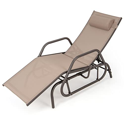 GIANTEX Liegestuhl für den Außenbereich, Sonnenliege mit Verstellbarer Rückenlehne und abnehmbarem Kopfkissen, Verstellbarer Relaxsessel, Liegestuhl, Terrassenliege für Terrasse, Garten, Pool (braun) von GIANTEX