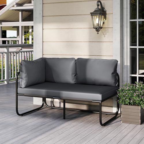 GIANTEX Lounge Möbel Outdoor, Garten Lounge Sofa 2 Sitzer, Gartenmöbel Set Gartenlounge Outdoor, Gartensofa mit Kissen, Balkonmöbel Terassenmöbel Außen, Garten Loungemöbel Set, Metallrahmen, Grau von GIANTEX