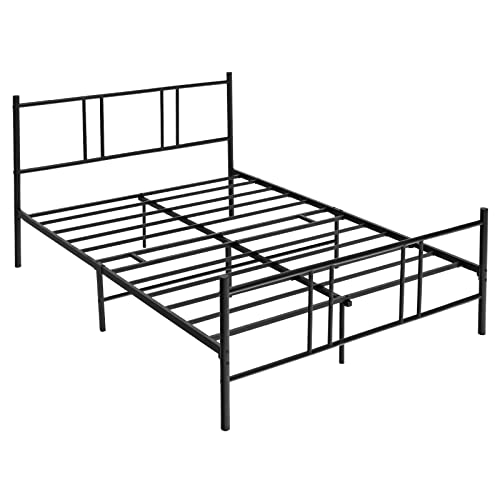 GIANTEX Metallbett Bettgestell mit Lattenrost, Doppelbett Metall Bettrahmen mit Kopfteil & Fußteil, Gästebett bis 300 kg belastbar, Stauraum unter dem Bett, Jugendbett Modern Schwarz (209x164x101 cm) von GIANTEX