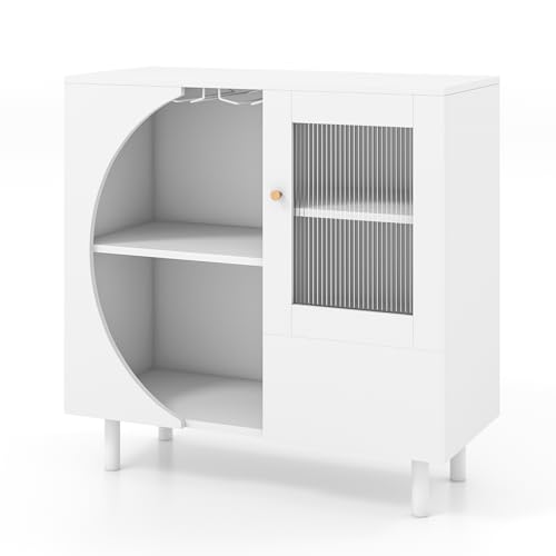GIANTEX Moderner Küchenschrank, Sideboard mit Gläserhalter, 2 offene Regale, Tür aus gehärtetem Glas, Schublade, platzsparend, aus Holz für Küche, Esszimmer, Wohnzimmer, weiß GIANTEX Moderner Küchenschrank, Sideboard mit Gläserhalter, 2 offene Regale, Tür aus gehärtetem Glas, Schublade, platzsparend, aus Holz für Küche, Esszimmer, Wohnzimmer, weiß von GIANTEX
