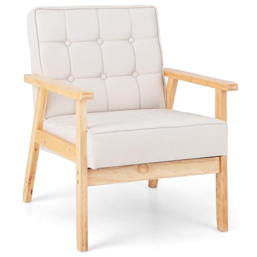 GIANTEX Moderner Sofasessel, Freizeit-Sessel mit gepolsterter Sitz & ergonomischer Rückenlehne & Gummiholzrahmen, weicher Stuhl für Wohnzimmer, Schlafzimmer, Arbeitszimmer, grau/weiß(Weiß) von GIANTEX