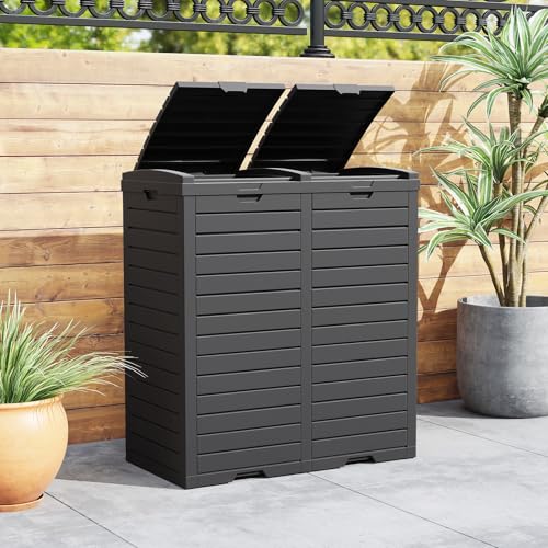 GIANTEX Mülleimer 2 Fächer Outdoor, 235 L, Abfalleimer mit Doppeldeckel & Griff, Mülltonne Abfalltonne Garten, Abfallcontainer mit ausziehbarer Auffangschale, wasserdichter Müllbehälter Müllcontainer GIANTEX Mülleimer 2 Fächer Outdoor, 235 L, Abfalleimer mit Doppeldeckel & Griff, Mülltonne Abfalltonne Garten, Abfallcontainer mit ausziehbarer Auffangschale, wasserdichter Müllbehälter Müllcontainer von GIANTEX