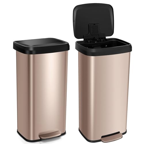 GIANTEX Mülleimer Küche 68 Liter, Abfalleimer mit Deckel & Pedal, Küchenmülleimer aus Edelstahl & Kunststoff, Küchenabfalleimer mit Desodorierungsfach, 40x38x78 cm (Rosegold) von GIANTEX