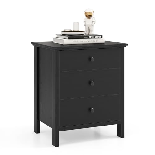 GIANTEX Nachttisch Kommode Schwarz, Sideboard klein mit 3 Schubladen, Freistehender Schubladenkommode Schubladenschrank, Moderner Aufbewahrungsschrank aus Holz, Nachtkommode Beistellschrank 56x45x66cm von GIANTEX