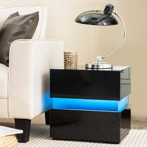 GIANTEX Nachttisch mit LED-Beleuchtung, 22 dynamischen Modi & 5 Helligkeitsstufen & Fernbedienung, Nachtschrank Schwarz Hochglanz, Nachtkommode Nachtkonsole 2 Schubladen, Beistelltisch 45 x 35 x 45cm GIANTEX Nachttisch mit LED-Beleuchtung, 22 dynamischen Modi & 5 Helligkeitsstufen & Fernbedienung, Nachtschrank Schwarz Hochglanz, Nachtkommode Nachtkonsole 2 Schubladen, Beistelltisch 45 x 35 x 45cm von GIANTEX