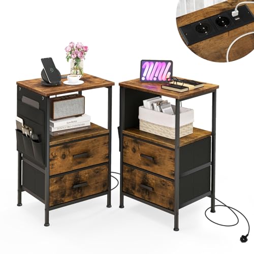 GIANTEX Nachttisch mit Ladestation, Nachtschrank 2er Set mit USB-Anschlüssen & Steckdosen, Beistelltisch Sofatisch Kaffeetisch mit 2 Schubladen & 6 Seitentaschen, Nachtkommode Nachtkonsole 38x30x60 cm GIANTEX Nachttisch mit Ladestation, Nachtschrank 2er Set mit USB-Anschlüssen & Steckdosen, Beistelltisch Sofatisch Kaffeetisch mit 2 Schubladen & 6 Seitentaschen, Nachtkommode Nachtkonsole 38x30x60 cm von GIANTEX