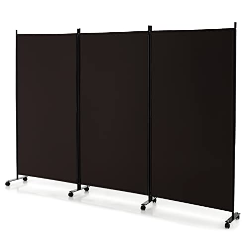 GIANTEX Paravent Raumteiler innen auf Rollen Trennwand Sichtschutz 3 teilig 262x180 cm Raumtrenner klappbar Spanische Wand freistehend mit Breiten Füßen Stellwand aus Stoff Privatschutz von GIANTEX