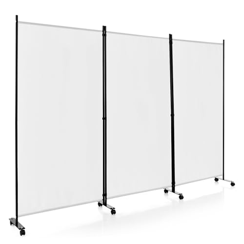 GIANTEX Paravent Raumteiler innen auf Rollen Trennwand Sichtschutz Raumtrenner klappbar Spanische Wand freistehend mit Breiten Füßen Stellwand aus Stoff Privatschutz (Weiß, 3 TLG 262x180 cm) GIANTEX Paravent Raumteiler innen auf Rollen Trennwand Sichtschutz Raumtrenner klappbar Spanische Wand freistehend mit Breiten Füßen Stellwand aus Stoff Privatschutz (Weiß, 3 TLG 262x180 cm) von GIANTEX