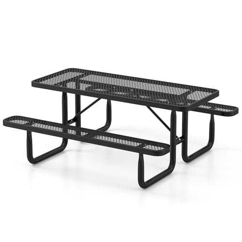 GIANTEX Picknicktisch für 8 Personen, rechteckiger Esstisch aus Metall mit 2 Bänken, Netzoberfläche, Kapazität 450 kg, für Garten, Terrasse, Schwarz GIANTEX Picknicktisch für 8 Personen, rechteckiger Esstisch aus Metall mit 2 Bänken, Netzoberfläche, Kapazität 450 kg, für Garten, Terrasse, Schwarz von GIANTEX