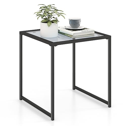 GIANTEX Quadratischer Couchtisch 43 x 43 cm, moderner minimalistischer Beistelltisch mit Tischplatte aus gehärtetem Glas und robustem Metallrahmen, Mehrzwecktisch für Wohnzimmer, Schlafzimmer, Balkon, von GIANTEX