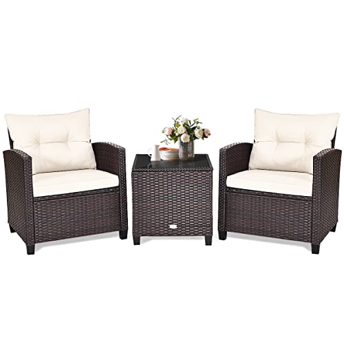 GIANTEX Rattan Gartenmöbel Set, Balkonmöbel Kleiner Balkon, Lounge Gartenmöbel Set, Balkon Möbel für 2 Personen, Gartenlounge Set 2 Sessel & Tisch, 3 tlg. Gartensitzgruppe inkl. Sitz- und Rückenkissen von GIANTEX