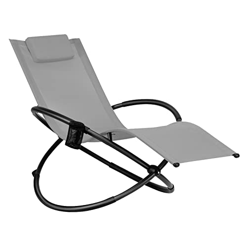 GIANTEX Relaxliege Schaukelliege Schaukelstuhl, 2 in 1 klappbarer Sitz- und Liegestuhl, mit Kopfstütze & Getränkehalter, Sonnenliege Gartenliege Metallrahmen, Schwingliege für Balkon (Grau) von GIANTEX