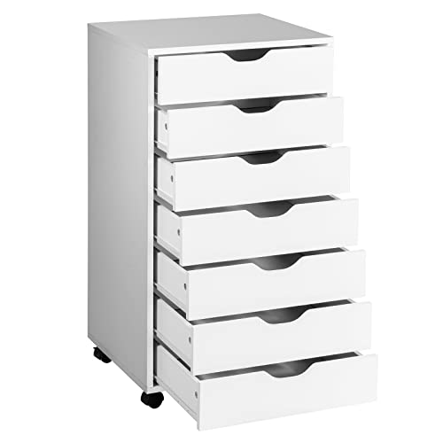 GIANTEX Rollcontainer mit 7 Schubladen, Aktenschrank mit Rollen, Schubladenschrank Holz, Druckertisch für Zuhause & Büro, 48 x 40 x 88 cm (Weiß, 7 Schubladen) von GIANTEX