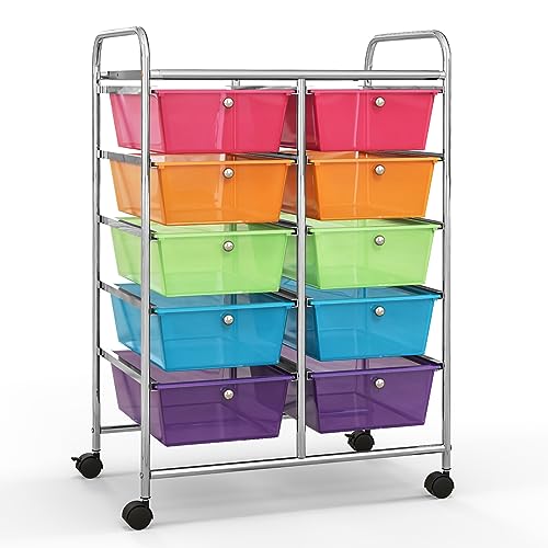 GIANTEX Rollwagen mit 10 Schubladen stapelbar, Schubladenwagen Badrollwagen Küchenwagen mit feststellbaren Rollen, Aufbewahrungswagen Haushaltswagen für Küche Bad Büro 65,5x37x87cm Transparent Bunt GIANTEX Rollwagen mit 10 Schubladen stapelbar, Schubladenwagen Badrollwagen Küchenwagen mit feststellbaren Rollen, Aufbewahrungswagen Haushaltswagen für Küche Bad Büro 65,5x37x87cm Transparent Bunt von GIANTEX