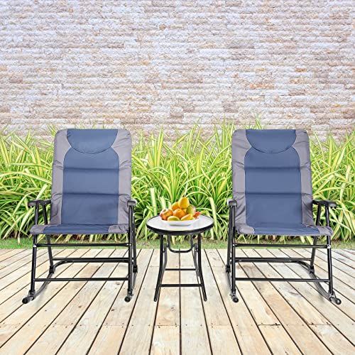 GIANTEX Schaukelstuhl Set klappbar, Balkonmöbel Set 3 teilig mit 1 Couchtisch & 2 Schaukelstühle, Bistro-Set Gartenliege Liegestuhl Outdoor, Balkon Set 2 Personen für Balkon Garten (Blau) von GIANTEX